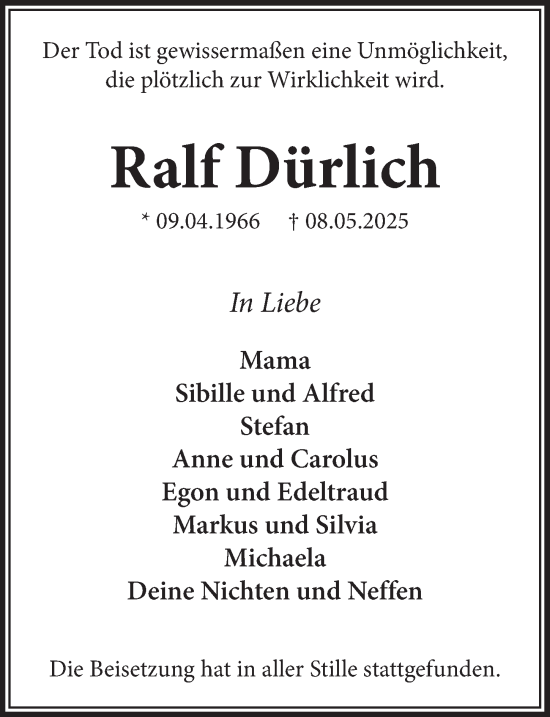 Anzeige von Ralf Dürlich von  Werbepost 
