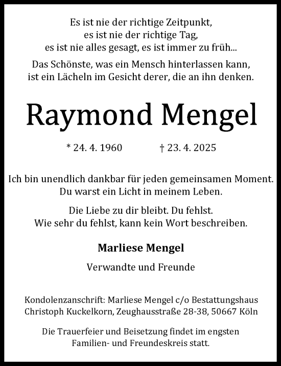 Anzeige von Raymond Mengel von  Bergisches Handelsblatt 