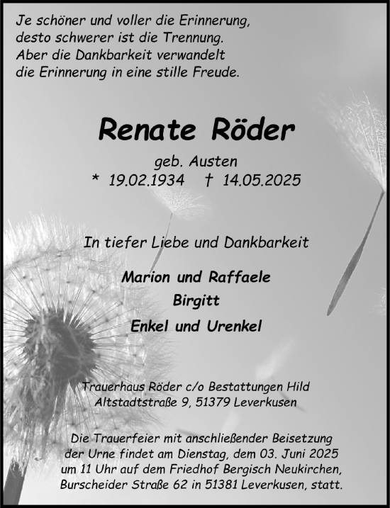 Anzeige von Renate Röder von  Lokale Informationen 