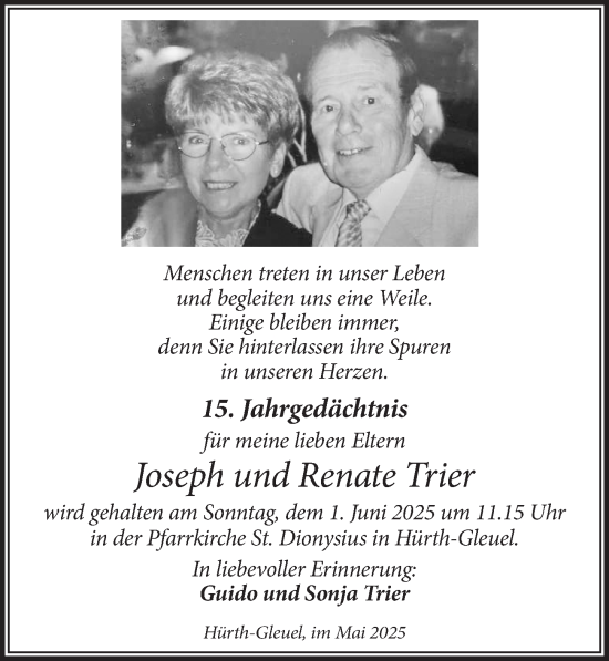 Anzeige von Renate Trier von  Wochenende 