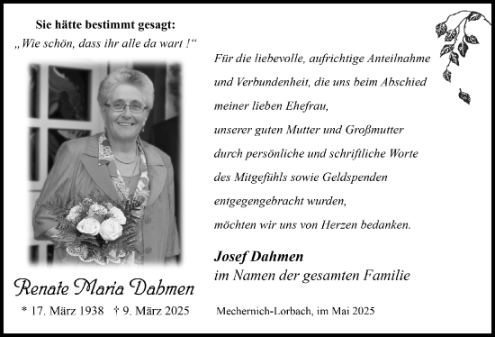 Anzeige von Renate Maria Dahmen von  Blickpunkt Euskirchen 