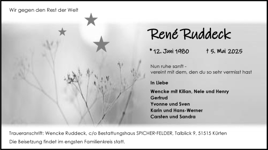Anzeige von René Ruddeck von Kölner Stadt-Anzeiger / Kölnische Rundschau / Express