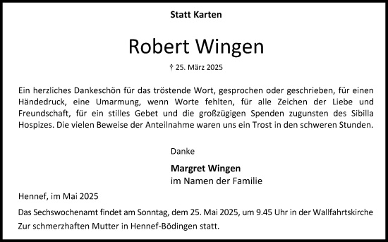 Anzeige von Robert Wingen von Kölner Stadt-Anzeiger / Kölnische Rundschau / Express