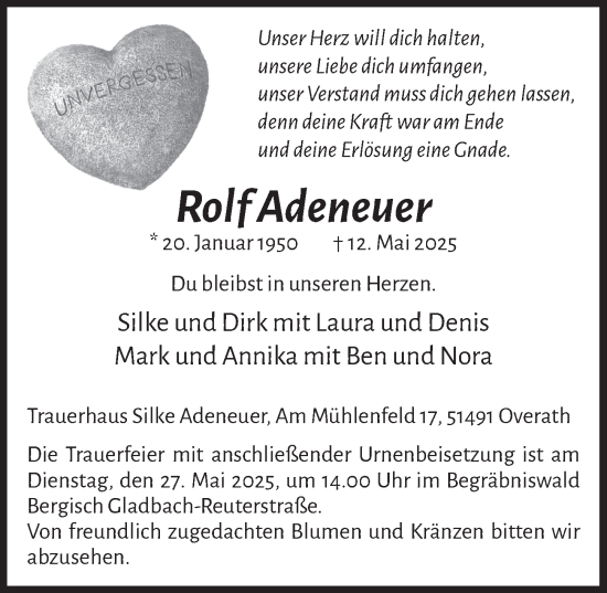 Anzeige von Rolf Adeneuer von  Bergisches Handelsblatt 