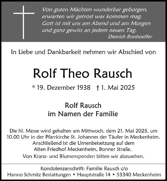 Anzeige von Rolf Theo Rausch von  Schaufenster/Blickpunkt 