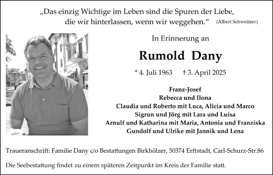 Anzeige von Rumold Dany von  Werbepost 