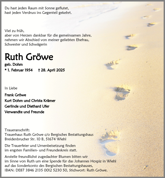 Anzeige von Ruth Gröwe von  Anzeigen Echo 