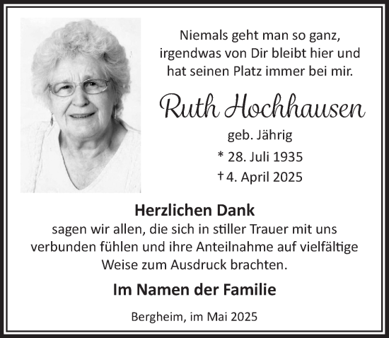 Anzeige von Ruth Hochhausen von  Werbepost 