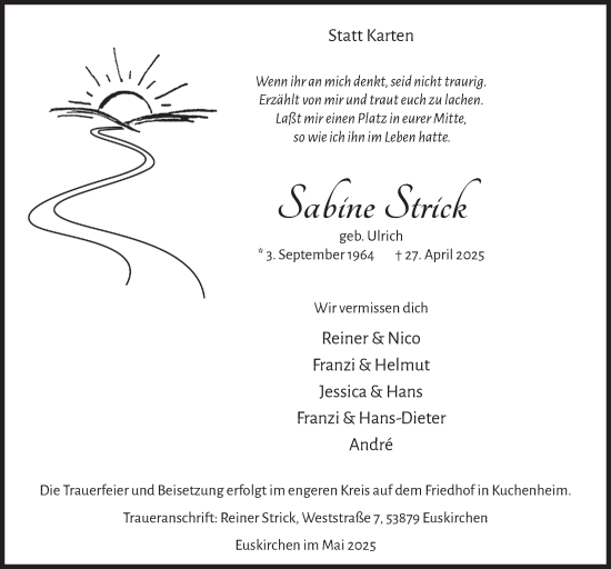 Anzeige von Sabine Strick von  Blickpunkt Euskirchen 