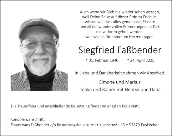 Anzeige von Siegfried Faßbender von  Blickpunkt Euskirchen 