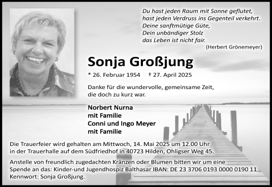 Anzeige von Sonja Großjung von Kölner Stadt-Anzeiger / Kölnische Rundschau / Express