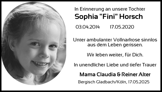 Anzeige von Sophia Horsch von Kölner Stadt-Anzeiger / Kölnische Rundschau / Express