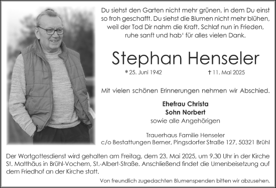 Anzeige von Stephan Henseler von  Schlossbote/Werbekurier 