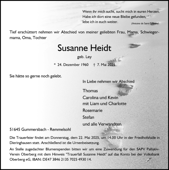 Anzeige von Susanne Heidt von  Anzeigen Echo 