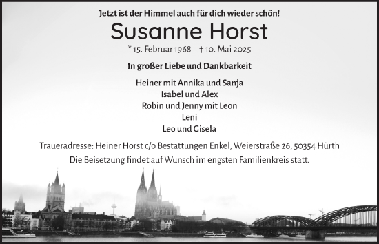 Anzeige von Susanne Horst von  Wochenende 