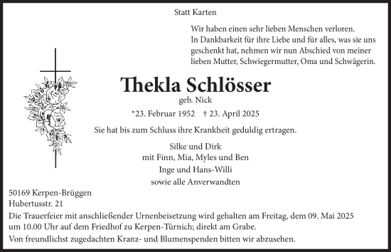 Anzeige von Thekla Schlösser von  Werbepost 