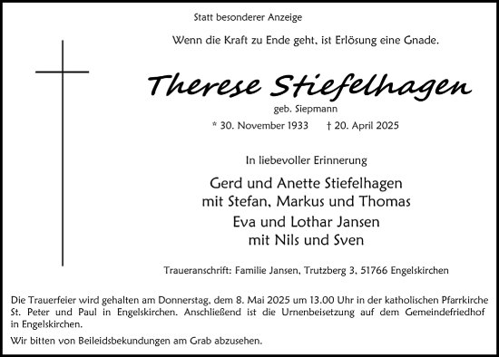 Anzeige von Therese Stiefelhagen von  Anzeigen Echo 
