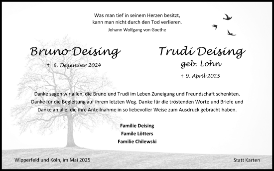 Anzeige von Trudi Deising von Kölner Stadt-Anzeiger / Kölnische Rundschau / Express