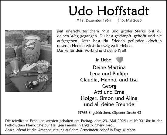 Anzeige von Udo Hoffstadt von Kölner Stadt-Anzeiger / Kölnische Rundschau / Express