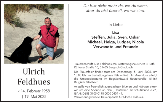 Anzeige von Ulrich Feldhues von Kölner Stadt-Anzeiger / Kölnische Rundschau / Express