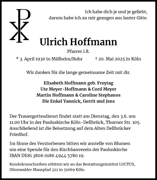 Anzeige von Ulrich Hoffmann von Kölner Stadt-Anzeiger / Kölnische Rundschau / Express