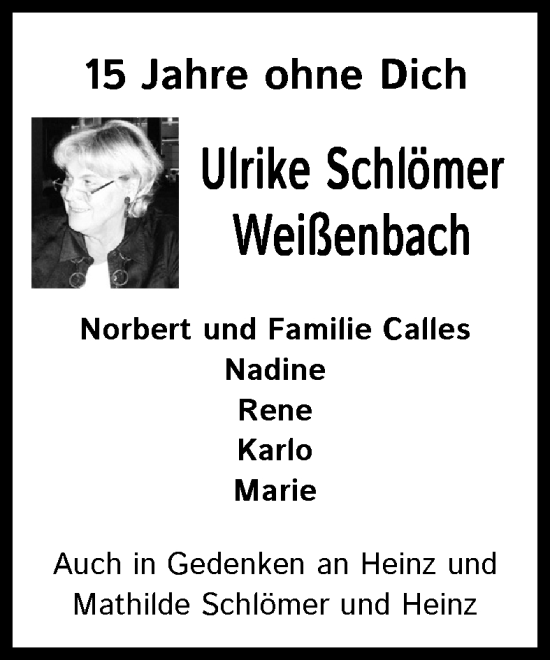 Anzeige von Ulrike Schlömer von Kölner Stadt-Anzeiger / Kölnische Rundschau / Express