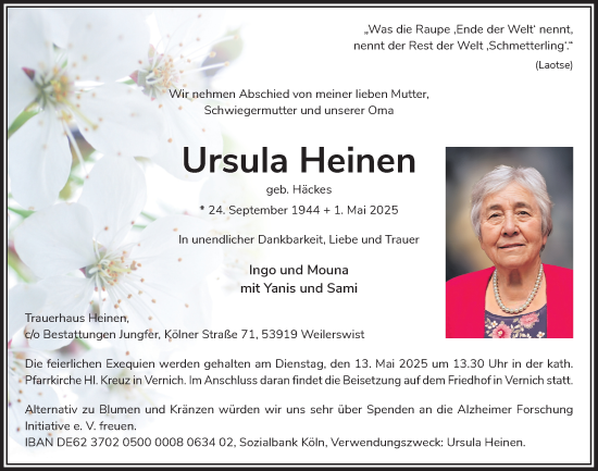 Anzeige von Ursula Heinen von  Blickpunkt Euskirchen 