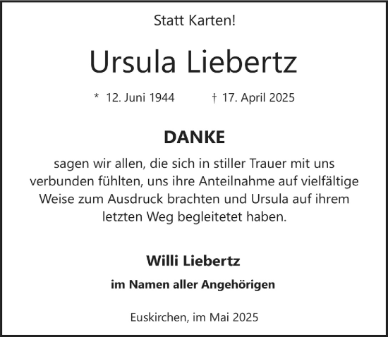 Anzeige von Ursula Liebertz von  Blickpunkt Euskirchen 