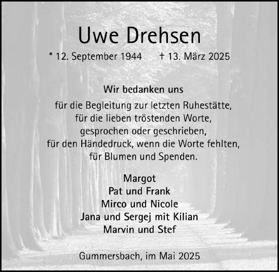 Anzeige von Uwe Drehsen von  Anzeigen Echo 