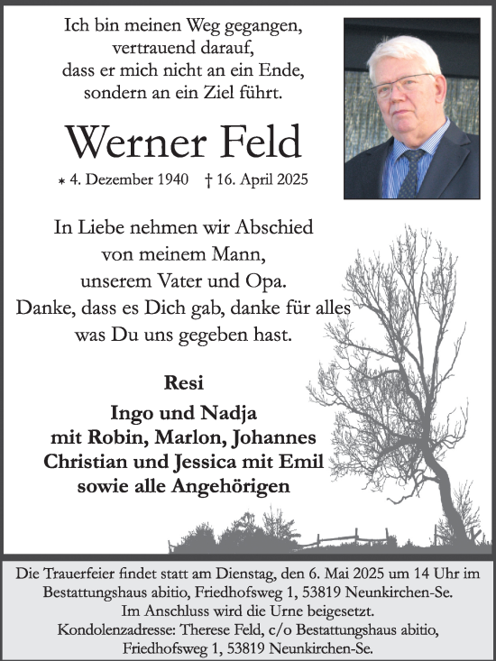 Anzeige von Werner Feld von Kölner Stadt-Anzeiger / Kölnische Rundschau / Express