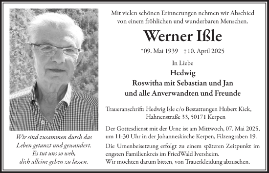Anzeige von Werner Ißle von  Werbepost 