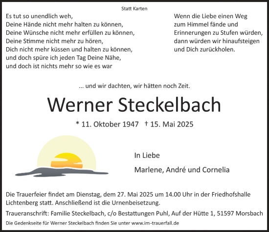 Anzeige von Werner Steckelbach von  Lokalanzeiger 