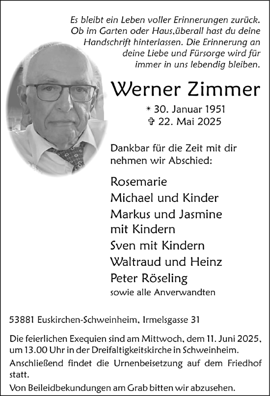Anzeige von Werner Zimmer von  Blickpunkt Euskirchen 