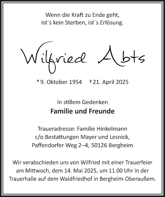 Anzeige von Wilfried Abts von  Werbepost 
