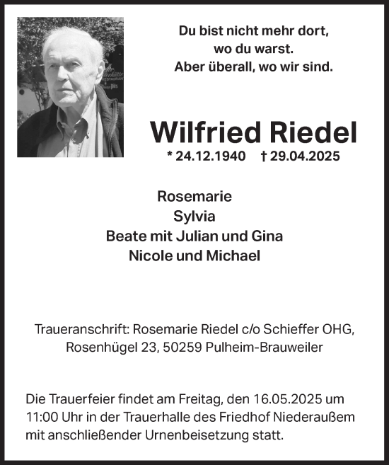 Anzeige von Wilfried Riedel von  Werbepost 