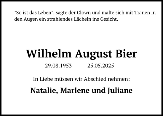 Anzeige von Wilhelm Bier von Kölner Stadt-Anzeiger / Kölnische Rundschau / Express