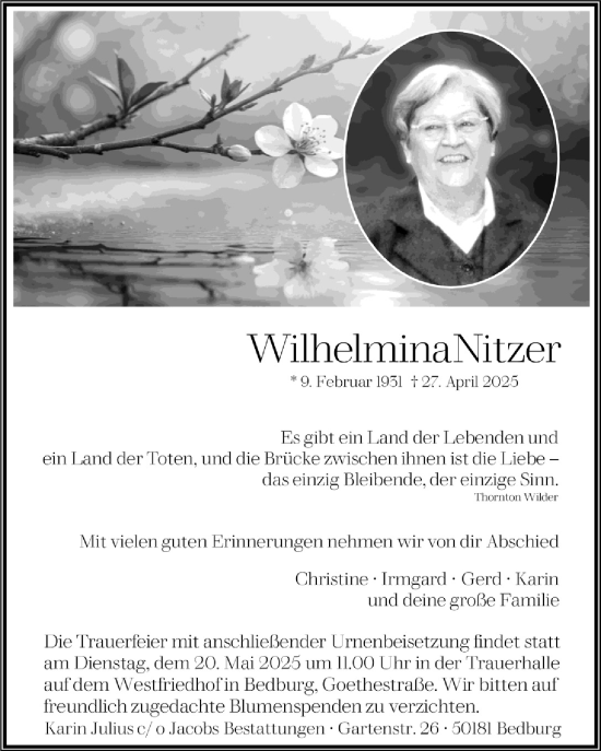 Anzeige von Wilhelmina Nitzer von  Werbepost 