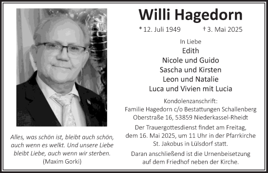 Anzeige von Willi Hagedorn von  EXPRESS - Die Woche 