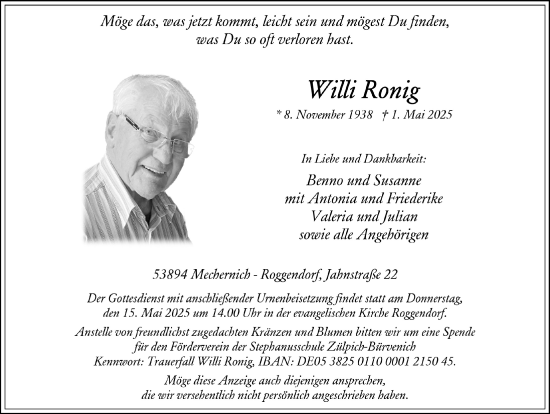 Anzeige von Willi Ronig von  Blickpunkt Euskirchen 