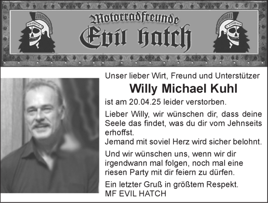 Anzeige von Willy Michael Kuhl von  Schlossbote/Werbekurier 