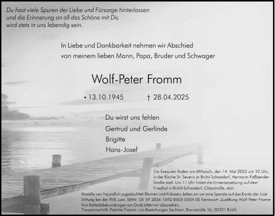 Anzeige von Wolf-Peter Fromm von  Schlossbote/Werbekurier 