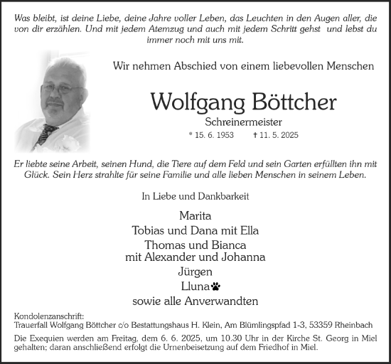Anzeige von Wolfgang Böttcher von  Schaufenster/Blickpunkt 