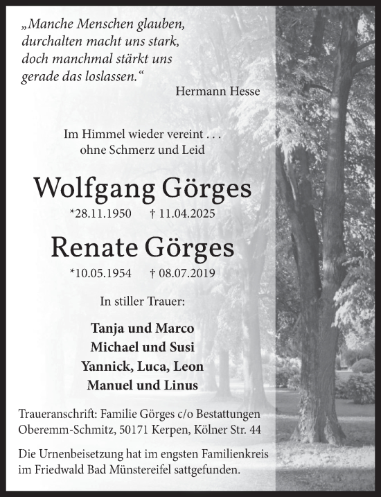 Anzeige von Wolfgang Görges von  Werbepost 