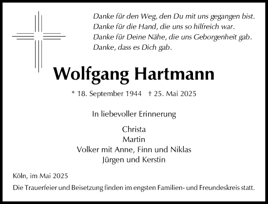Anzeige von Wolfgang Hartmann von Kölner Stadt-Anzeiger / Kölnische Rundschau / Express