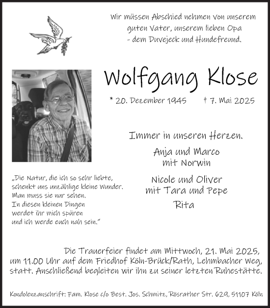 Anzeige von Wolfgang Klose von  EXPRESS - Die Woche 