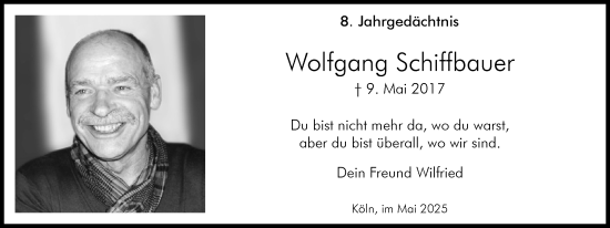 Anzeige von Wolfgang Schiffbauer von Kölner Stadt-Anzeiger / Kölnische Rundschau / Express