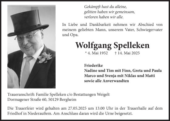 Anzeige von Wolfgang Spelleken von  Werbepost 