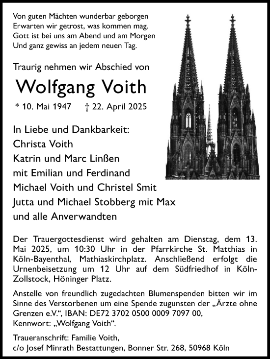 Anzeige von Wolfgang Voith von Kölner Stadt-Anzeiger / Kölnische Rundschau / Express
