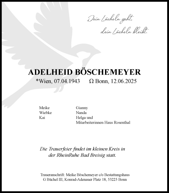 Anzeige von Adelheid Böschemeyer von Kölner Stadt-Anzeiger / Kölnische Rundschau / Express
