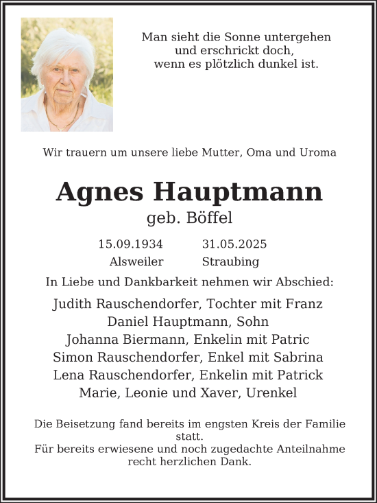 Anzeige von Agnes Hauptmann von Kölner Stadt-Anzeiger / Kölnische Rundschau / Express